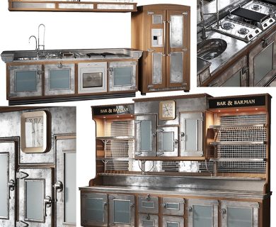 مدل سه بعدی بوفه آشپزخانه